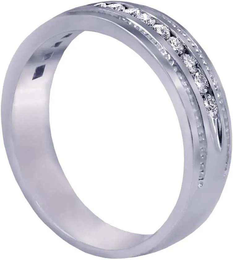 0.50 CT TW Round Cut Diamond Men's Ring in 14k White Gold Channel Setting