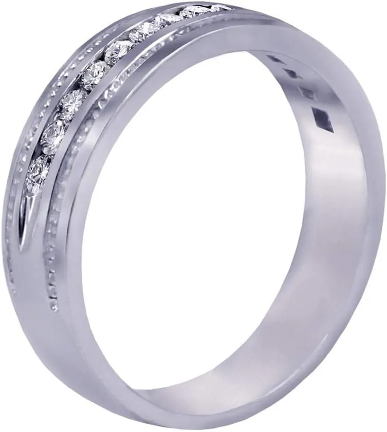 0.50 CT TW Round Cut Diamond Men's Ring in 14k White Gold Channel Setting