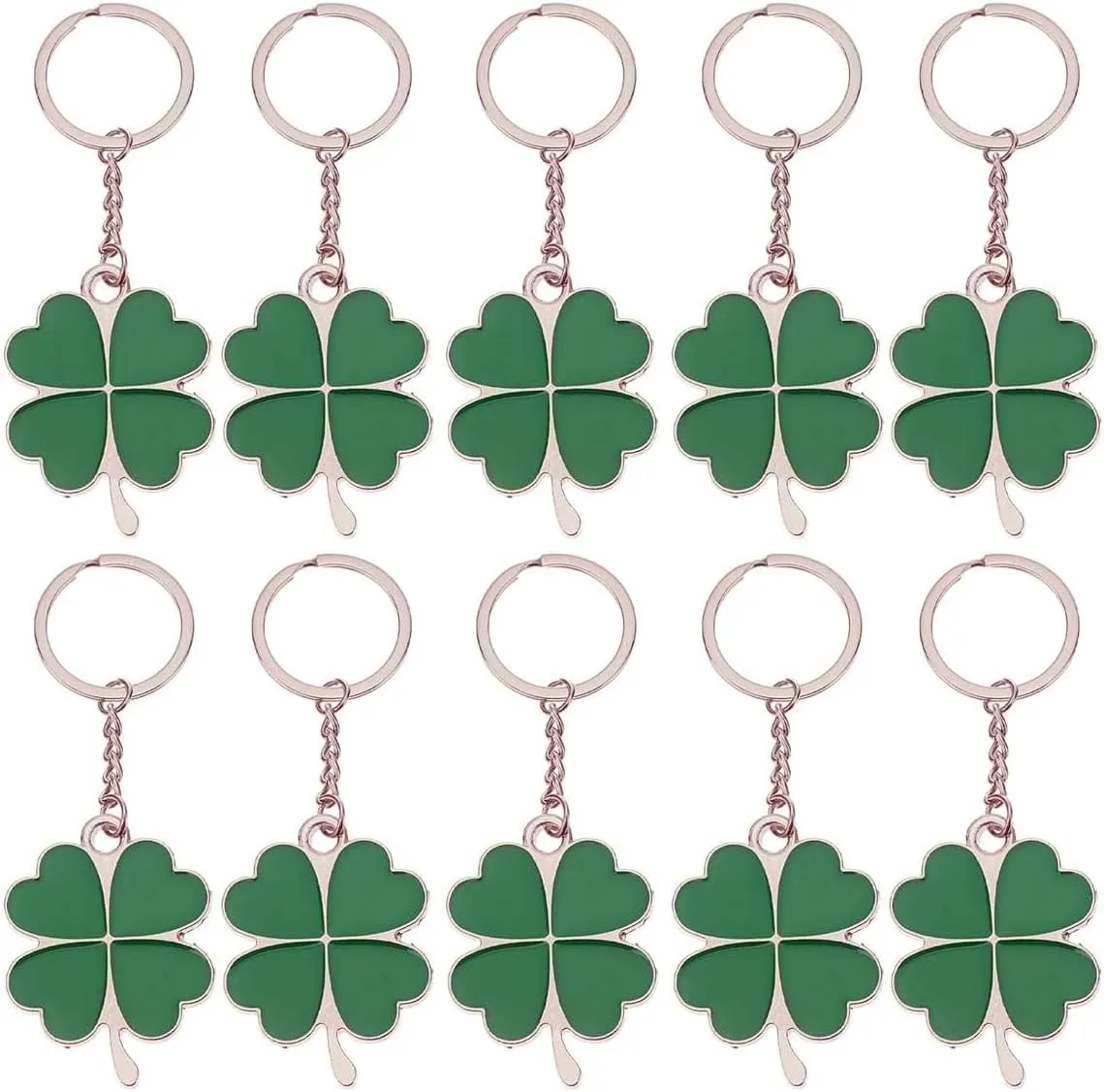 10 Pcs Four-Leaf Clover Fortune Keychain Lucky Shamrock Sparkling Charm Keyring St.Patrick Day Gift