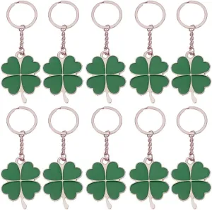 10 Pcs Four-Leaf Clover Fortune Keychain Lucky Shamrock Sparkling Charm Keyring St.Patrick Day Gift