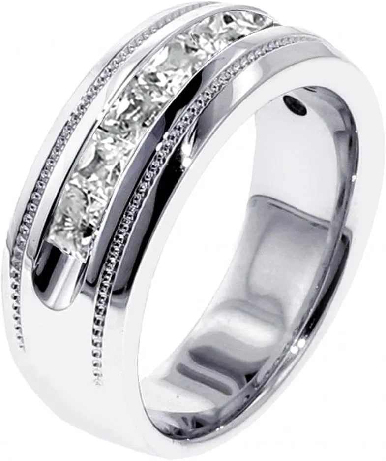 1.00 CT TW Princess Cut Diamond Men's Ring in Platinum Channel Setting