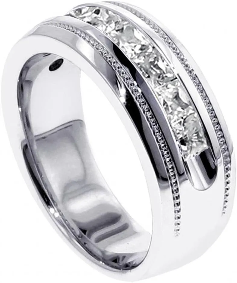 1.00 CT TW Princess Cut Diamond Men's Ring in Platinum Channel Setting