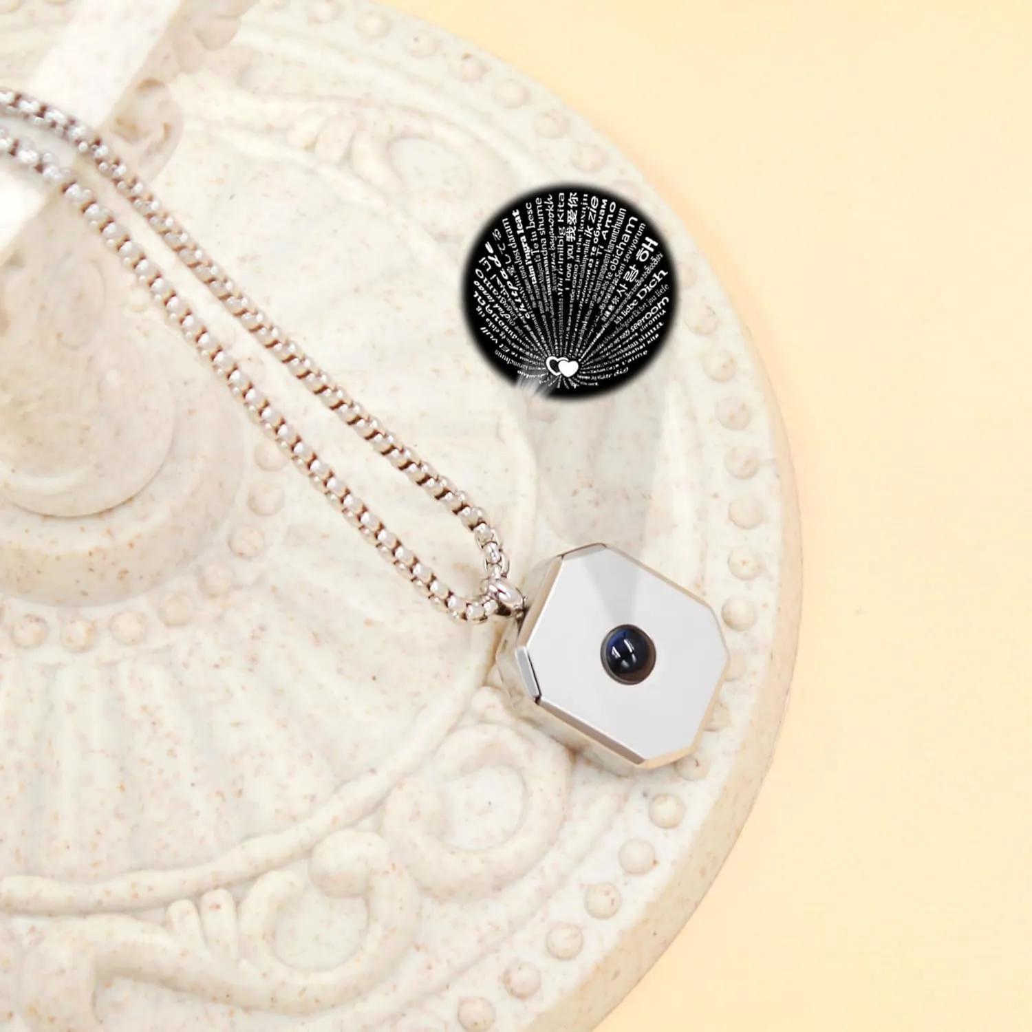 100 Languages I Love You Necklaces | Personalized Square Stainless Steel Necklace with Love Projection | Unique Jewelry for Her | YA5222