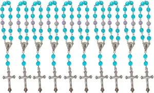10Pcs Catholic Beaded Rosary Bracelets Crosses Pendants Bracelets Bangles Catholicism Prayer Religious Jewelry for Daily, Alloy Acrylic