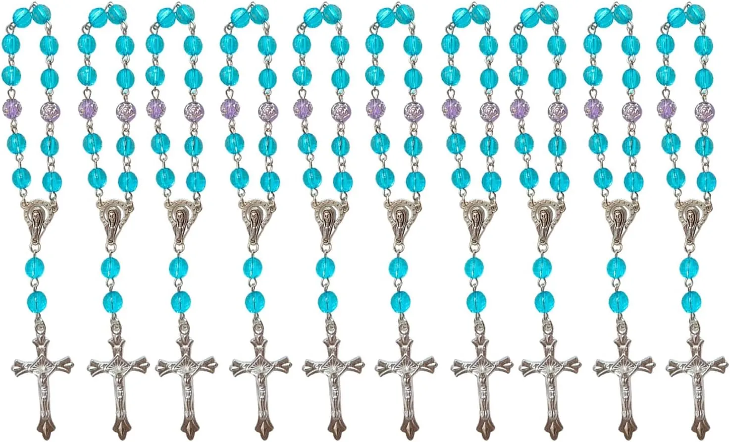 10Pcs Catholic Beaded Rosary Bracelets Crosses Pendants Bracelets Bangles Catholicism Prayer Religious Jewelry for Daily, Alloy Acrylic