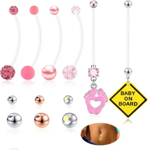 12pcs Pregnancy Belly Button Ring 14G 1.6MM Flexible Clear Acrylic Personalized Dangle Belly Piercing Pregnancy Maternity Belly Rings Length 38mm