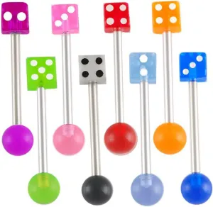 14g 14 gauge 11/16 Inch 18mm surgical steel tongue bar ear nipple barbell rings balls dice acrylic lot AIGV Piercing 8Pcs