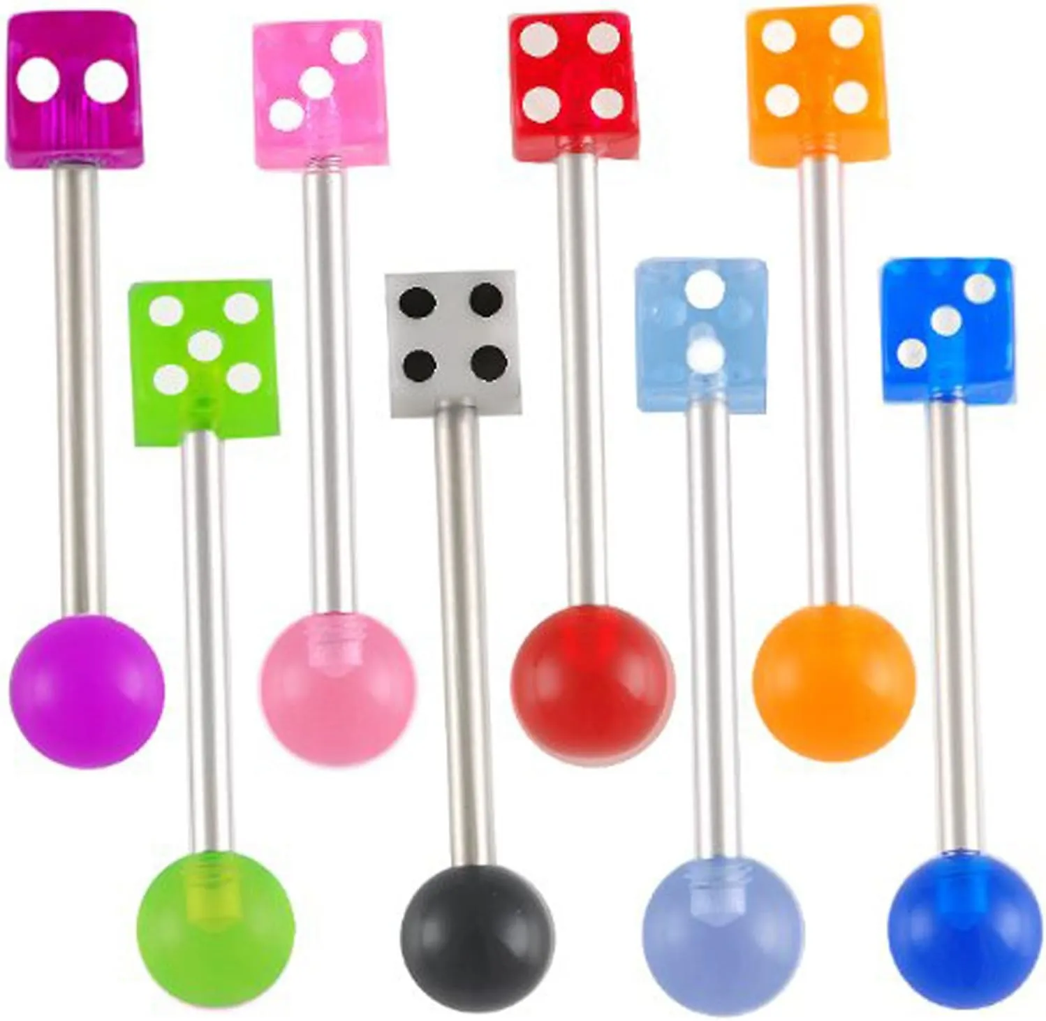 14g 14 gauge 11/16 Inch 18mm surgical steel tongue bar ear nipple barbell rings balls dice acrylic lot AIGV Piercing 8Pcs