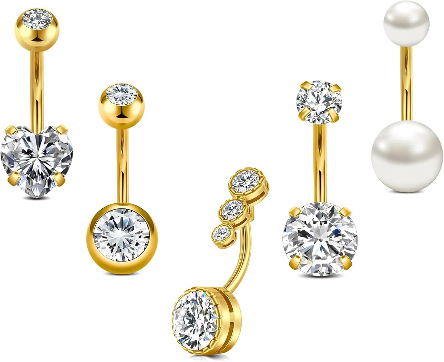 14G Stainless Steel Belly Button Rins, Heart CZ Belly Barbell Piercings, Cute Navel Piercing Jewelry For Women