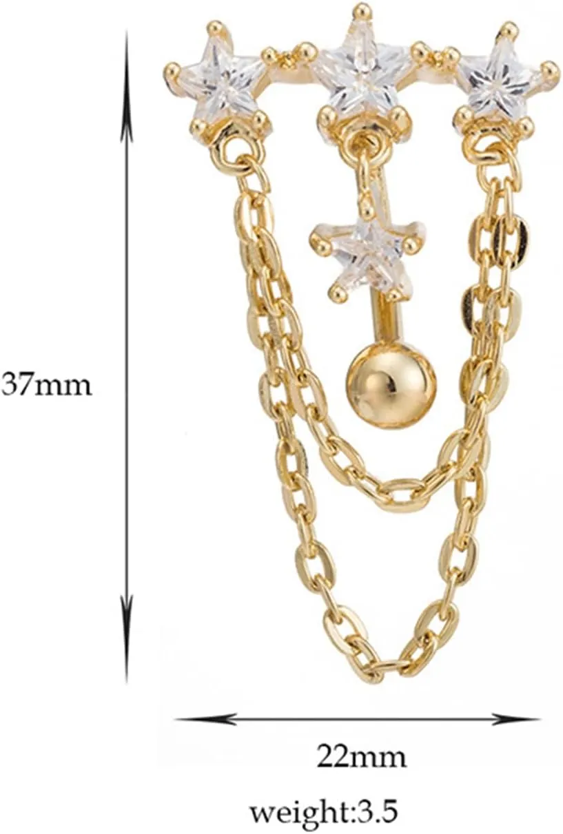 14G Surgical Stainless Steel Belly Button Rings Gold Star Tassel Stainless Steel Belly Ring Women Girls Body Piercing Jewelry
