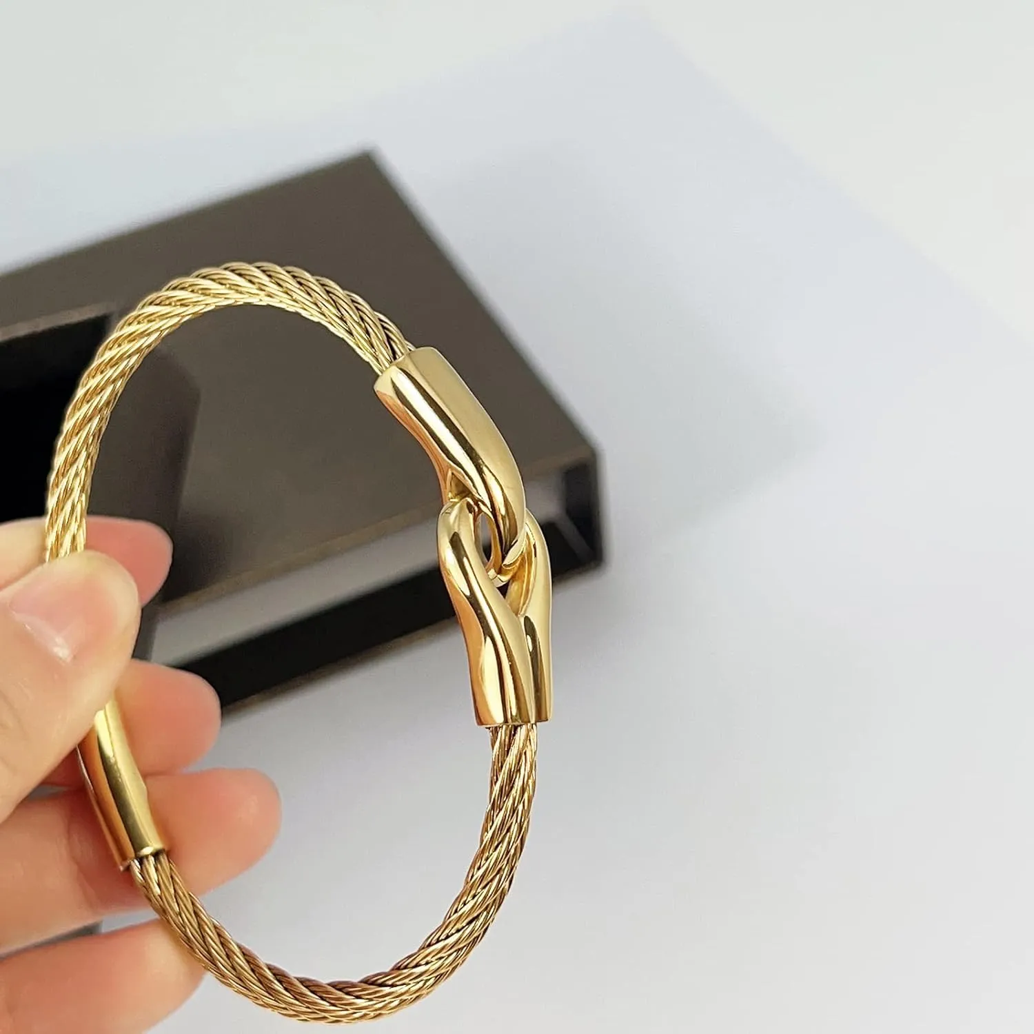 14K Gold Bracelets for Men Gold Plated Bracelets for Men Stainless Steel Bracelets Charm Cable Twist Bracelet for Men Buckle Bangle Bracelet for Men Gift for Men
