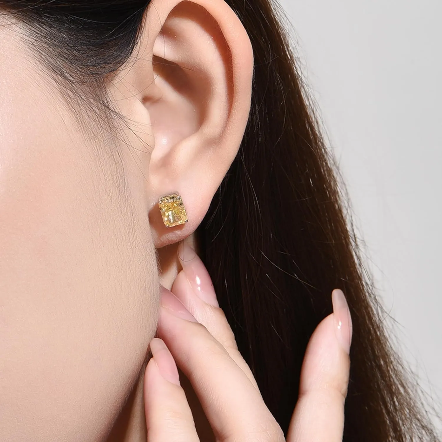 1.5CT Radiant Cut Diamond Earrings 925 Sterling Silver White/Red/Blue/Pink/Yellow Diamond Studs with 6x8mm Sparkly Simulated Diamond Cubic Zirconia Studs Earrings for Christmas Valentines Birthday Mother's Day Gifts