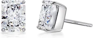 1.5CT Radiant Cut Diamond Earrings 925 Sterling Silver White/Red/Blue/Pink/Yellow Diamond Studs with 6x8mm Sparkly Simulated Diamond Cubic Zirconia Studs Earrings for Christmas Valentines Birthday Mother's Day Gifts