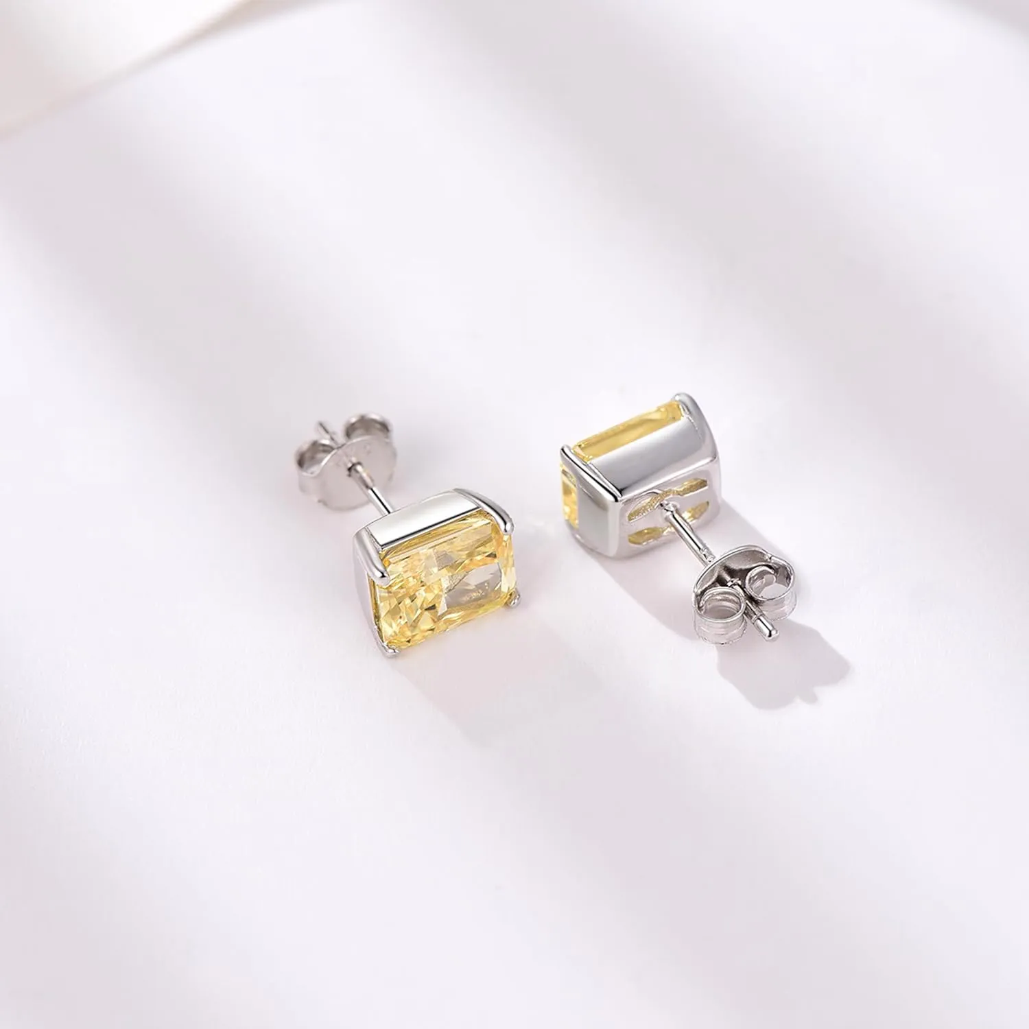 1.5CT Radiant Cut Diamond Earrings 925 Sterling Silver White/Red/Blue/Pink/Yellow Diamond Studs with 6x8mm Sparkly Simulated Diamond Cubic Zirconia Studs Earrings for Christmas Valentines Birthday Mother's Day Gifts