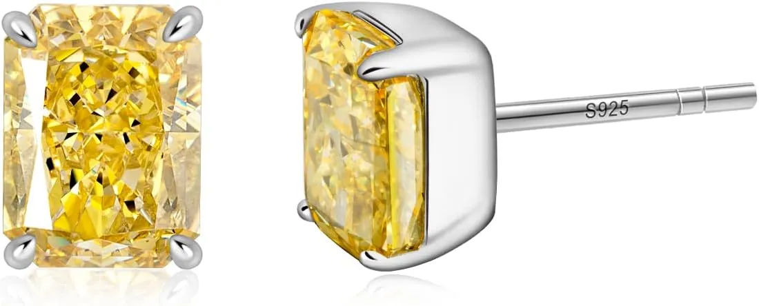 1.5CT Radiant Cut Diamond Earrings 925 Sterling Silver White/Red/Blue/Pink/Yellow Diamond Studs with 6x8mm Sparkly Simulated Diamond Cubic Zirconia Studs Earrings for Christmas Valentines Birthday Mother's Day Gifts