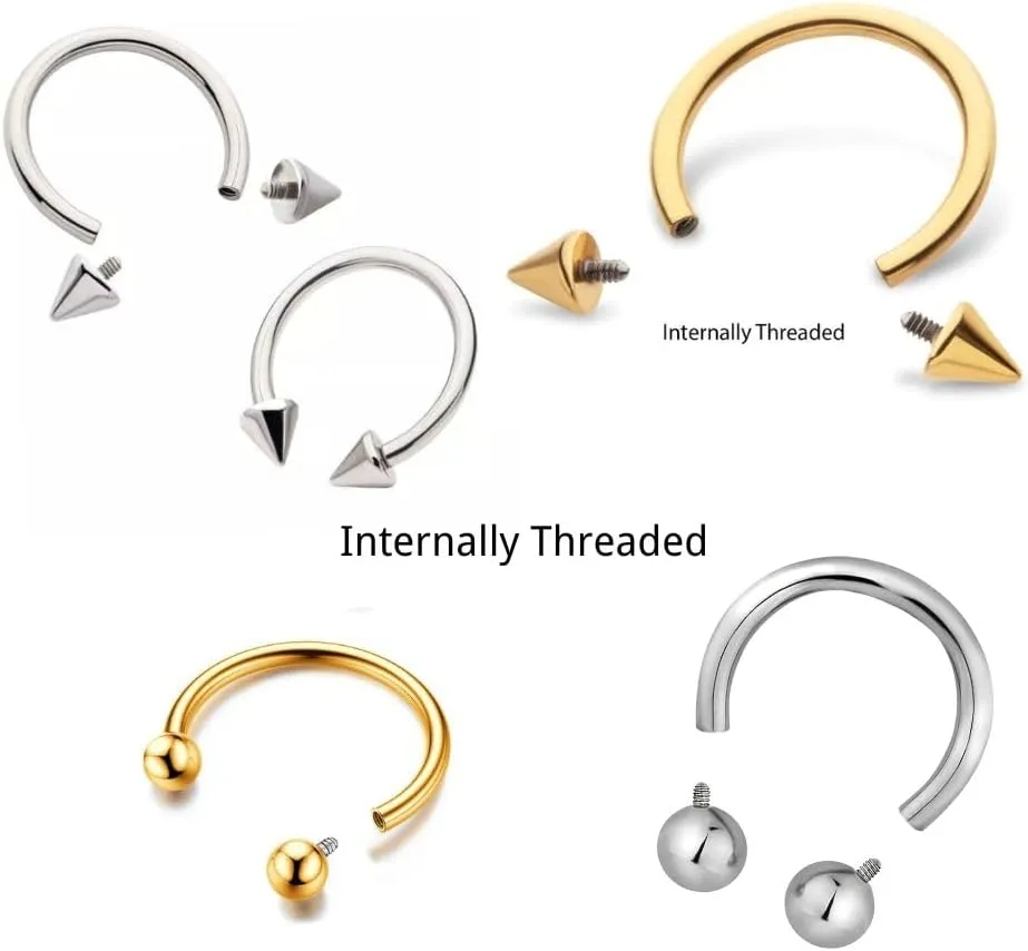 18G Nose Rings Piercing Jewelry, 6pcs Horseshoe Septum Rings,Hypoallergenic Titanium Nose Rings, 6mm/8mm/10mm Curved Barbell Multi-Size, 3mm Ball & Cone Versatile Use, Handcrafted