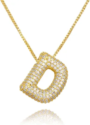 18K Bubble Letter Necklace Gold for Women, Initial Necklaces Rhinestone Chunky Bubble Letter Necklace as Birthday Gifts Charm Puff Name Pendant Alphabet Necklaces Non Tarnish Gold Plated Jewelry