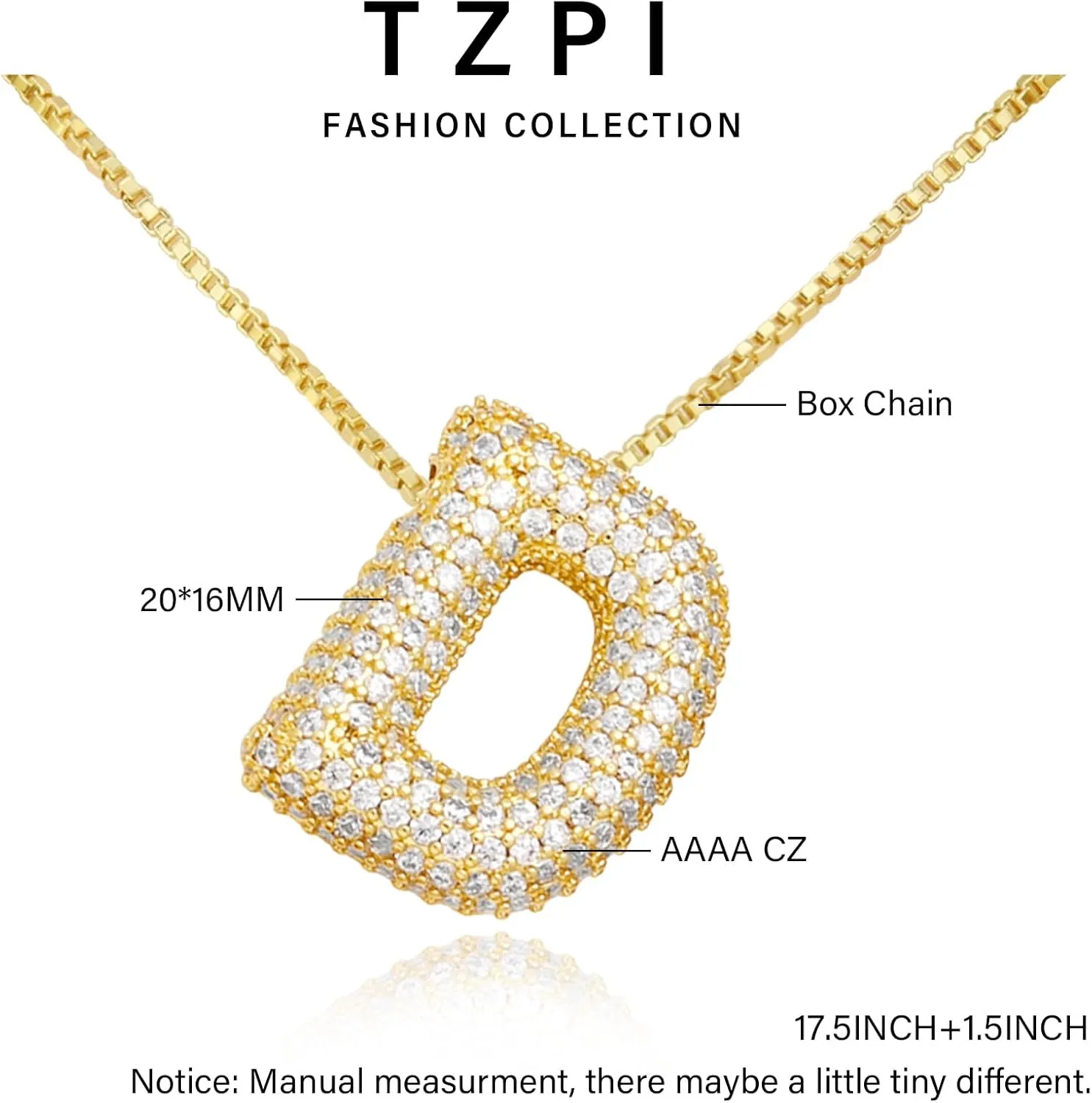 18K Bubble Letter Necklace Gold for Women, Initial Necklaces Rhinestone Chunky Bubble Letter Necklace as Birthday Gifts Charm Puff Name Pendant Alphabet Necklaces Non Tarnish Gold Plated Jewelry