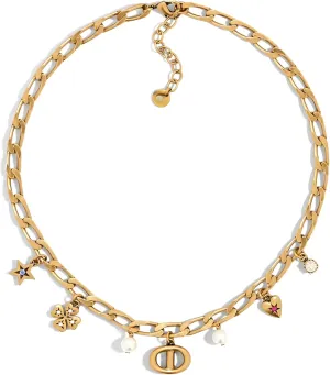 18k Gold Pearl Letter Lucky Charm Pendant Necklace for Women, Adjustable Chain with Heart, Star, Clover Charms, Fashion Jewelry Gift for Women