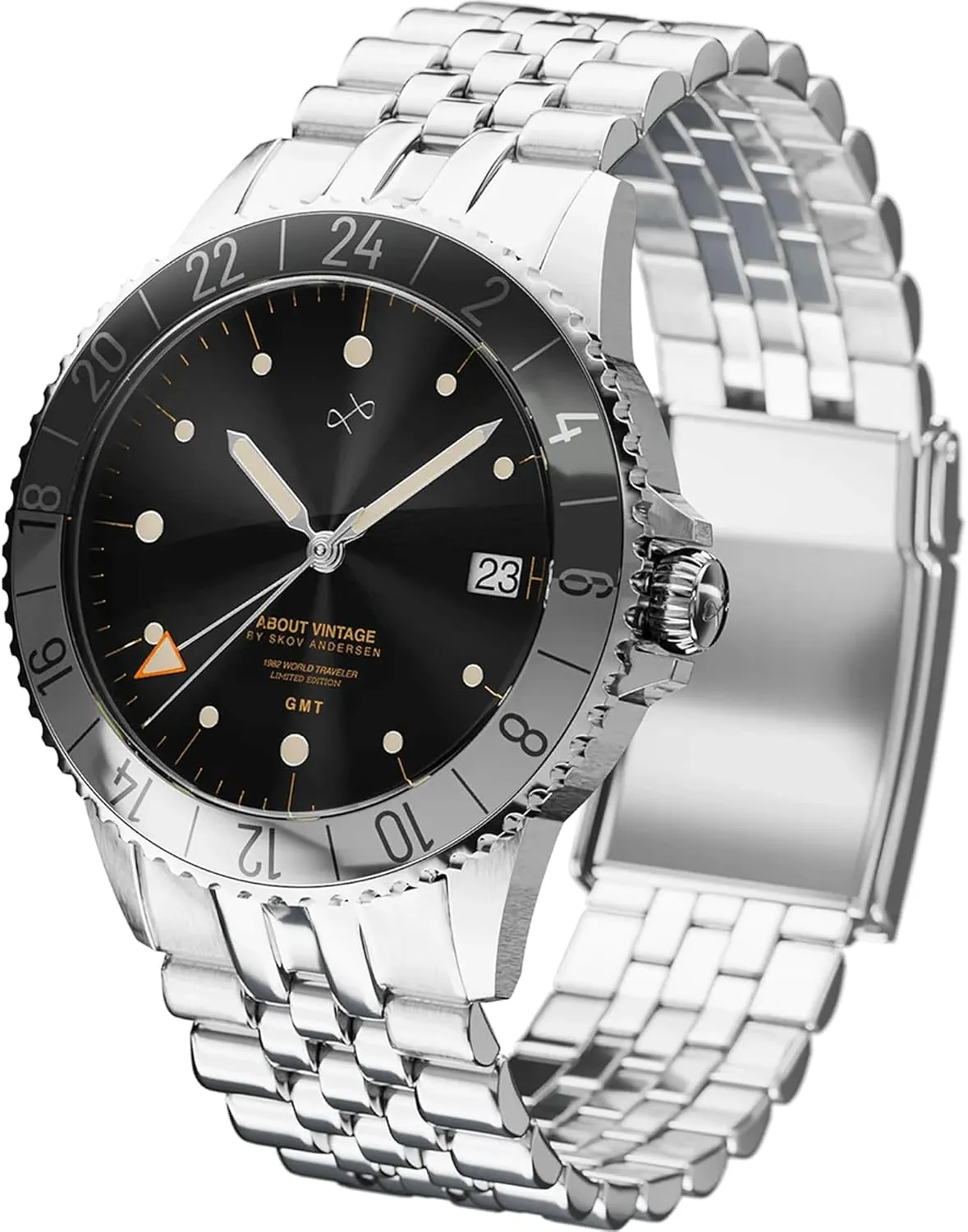 1982 GMT World Traveler Watch for Men - Steel Mens Watch - 316L Stainless Steel Analog Quartz 10 ATM Waterproof Men Watches - Round Sapphire Crystal Dial Men Watch