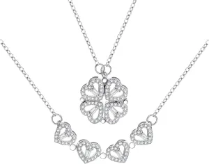 2 in 1 Four Leaf Clover Charm Lucky Necklace Heart Crystal Pendant Necklace Gold Link Valentine's Day Jewelry Gift for Women