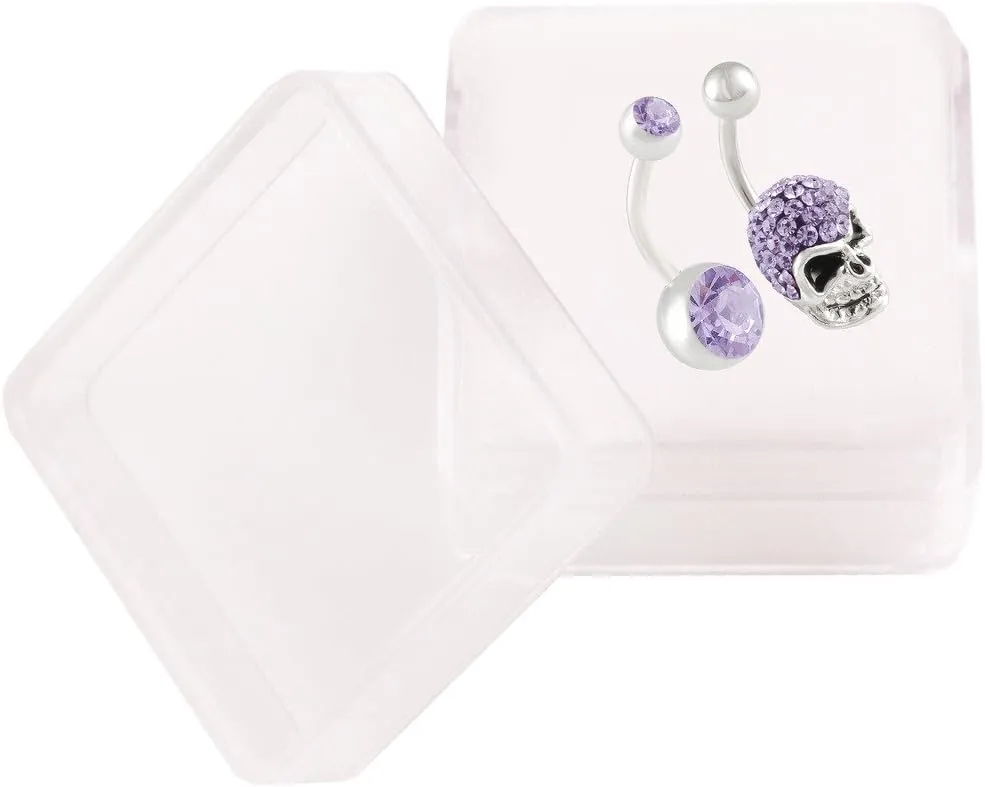 2 pcs 14g 3/8 Inch 10mm Skull Crystal Belly Button Bar Ring Implant Grade Surgical Steel Navel Barbell Piercing