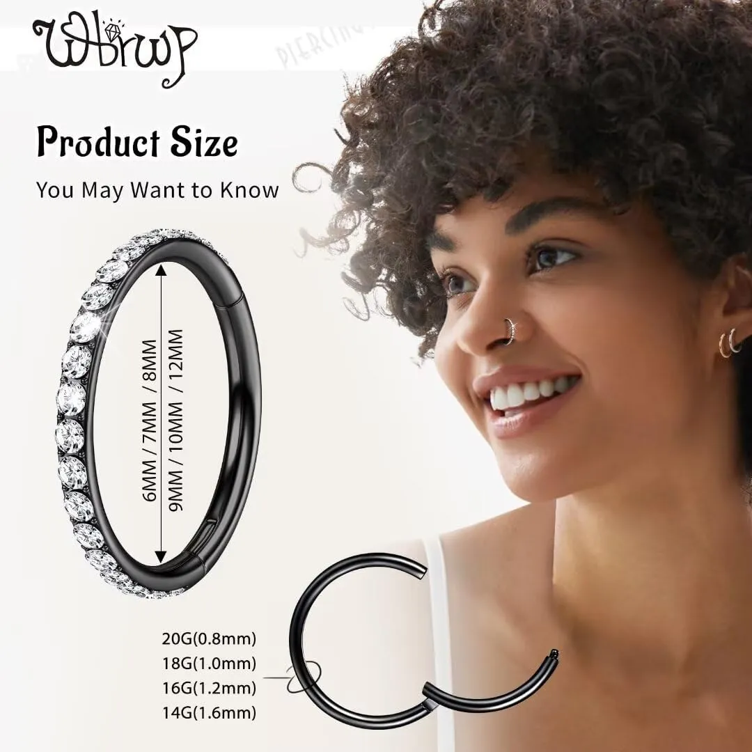 20G 18G 16G 14G Hinged Nose Rings Hoops: 2 Pcs Surgical Steel Seamless Twisted CZ Nose Rings Clicker for Septum Lip Piercing Cartilage Helix Tragus Conch Rook Daith Lobe Earrings 6mm 7mm 8mm 9mm 10mm 12mm Body Piercing Jewelry