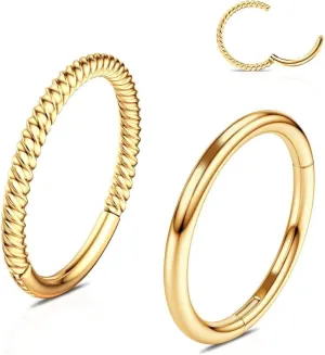 20G 18G 16G 14G Hinged Nose Rings Hoops: 2 Pcs Surgical Steel Seamless Twisted CZ Nose Rings Clicker for Septum Lip Piercing Cartilage Helix Tragus Conch Rook Daith Lobe Earrings 6mm 7mm 8mm 9mm 10mm 12mm Body Piercing Jewelry