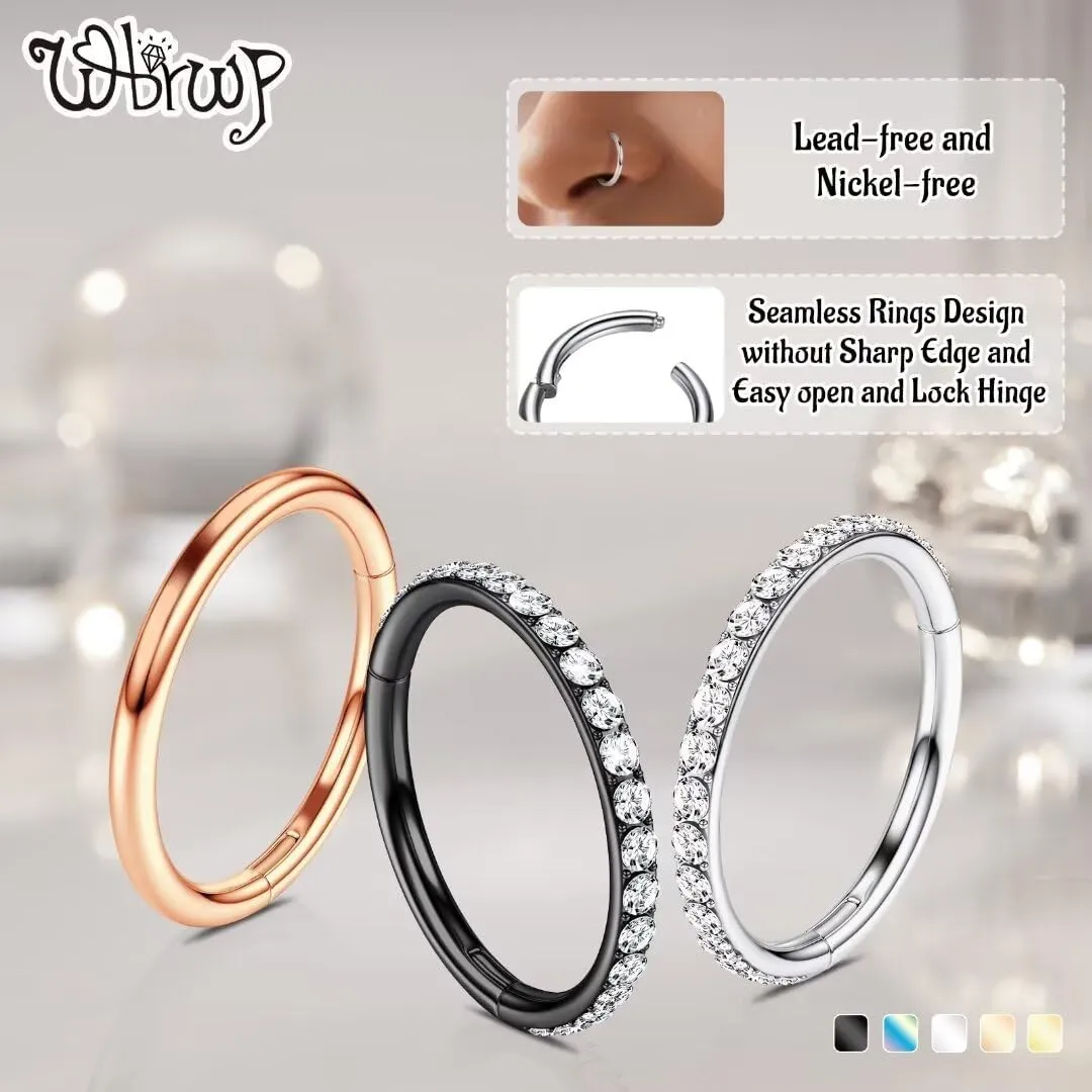 20G 18G 16G 14G Hinged Nose Rings Hoops: 2 Pcs Surgical Steel Seamless Twisted CZ Nose Rings Clicker for Septum Lip Piercing Cartilage Helix Tragus Conch Rook Daith Lobe Earrings 6mm 7mm 8mm 9mm 10mm 12mm Body Piercing Jewelry