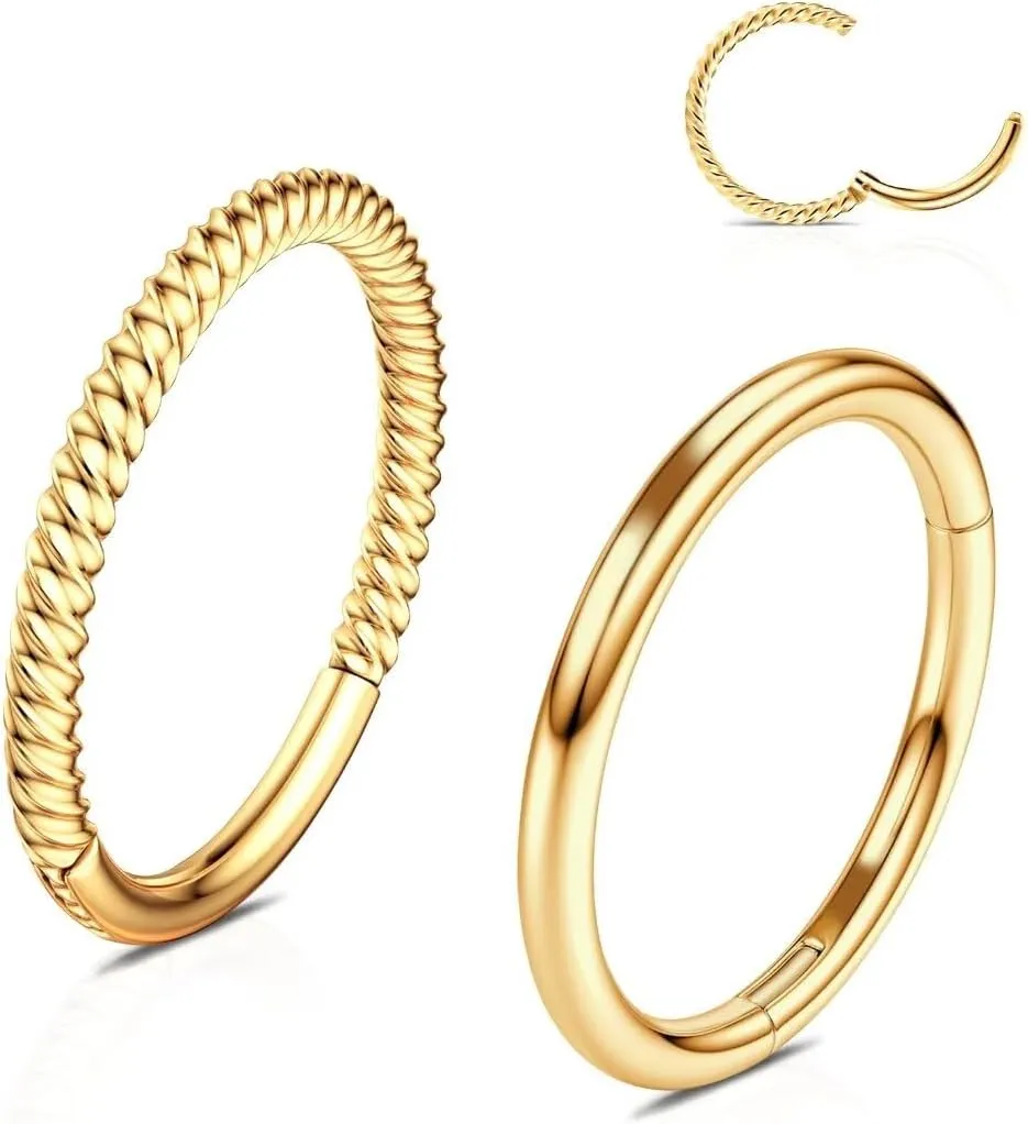 20G 18G 16G 14G Hinged Nose Rings Hoops: 2 Pcs Surgical Steel Seamless Twisted CZ Nose Rings Clicker for Septum Lip Piercing Cartilage Helix Tragus Conch Rook Daith Lobe Earrings 6mm 7mm 8mm 9mm 10mm 12mm Body Piercing Jewelry
