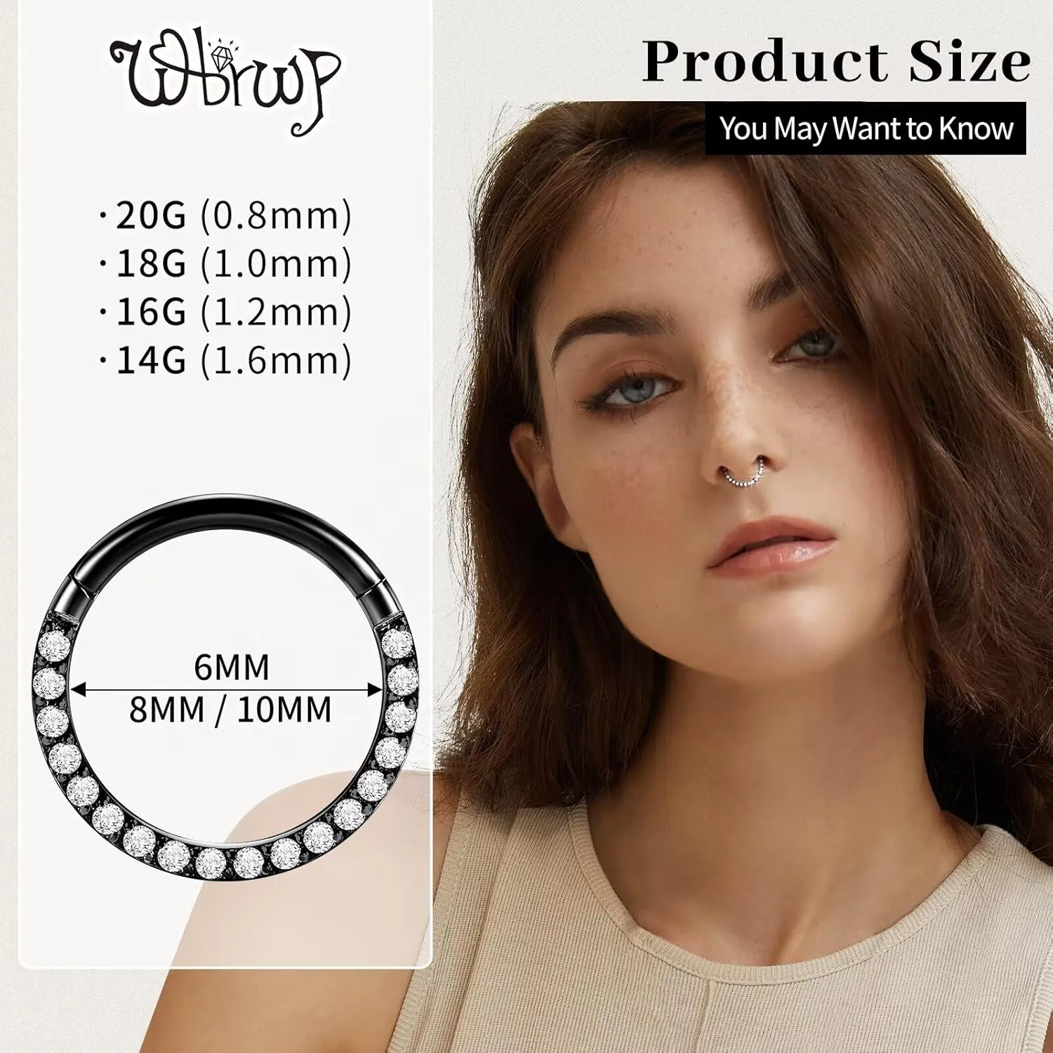 20G 18G 16G 14G Hinged Nose Rings Hoops: 2 Pcs Surgical Steel Seamless Twisted CZ Nose Rings Clicker for Septum Lip Piercing Cartilage Helix Tragus Conch Rook Daith Lobe Earrings 6mm 7mm 8mm 9mm 10mm 12mm Body Piercing Jewelry