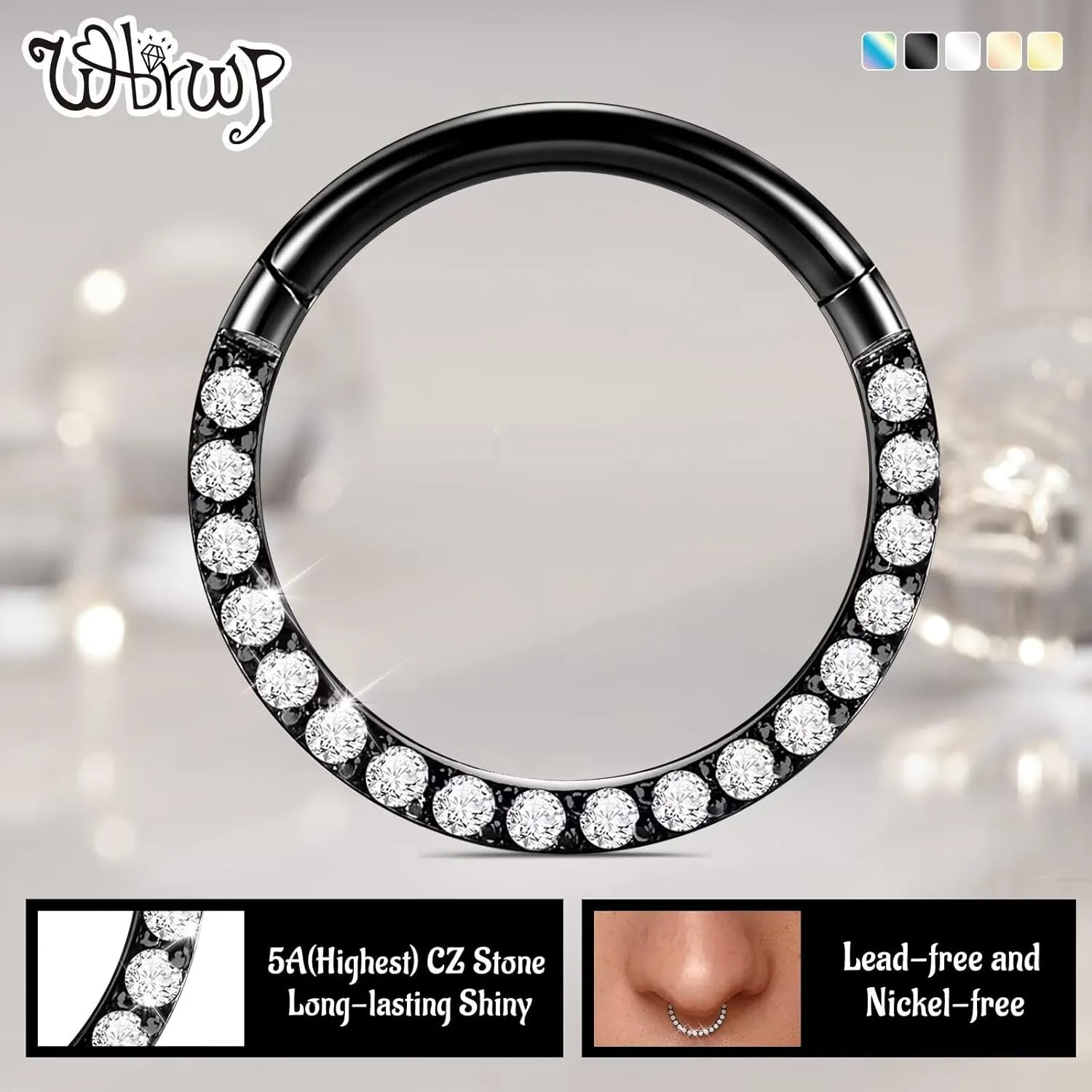 20G 18G 16G 14G Hinged Nose Rings Hoops: 2 Pcs Surgical Steel Seamless Twisted CZ Nose Rings Clicker for Septum Lip Piercing Cartilage Helix Tragus Conch Rook Daith Lobe Earrings 6mm 7mm 8mm 9mm 10mm 12mm Body Piercing Jewelry