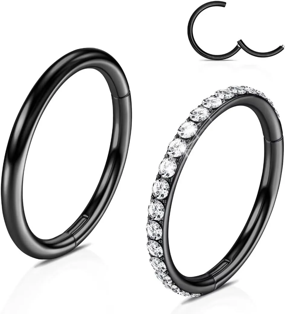 20G 18G 16G 14G Hinged Nose Rings Hoops: 2 Pcs Surgical Steel Seamless Twisted CZ Nose Rings Clicker for Septum Lip Piercing Cartilage Helix Tragus Conch Rook Daith Lobe Earrings 6mm 7mm 8mm 9mm 10mm 12mm Body Piercing Jewelry
