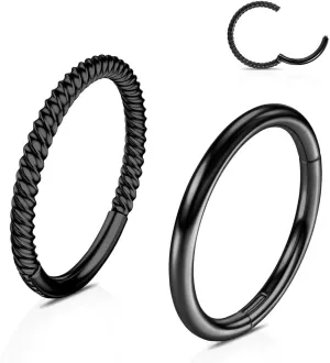 20G 18G 16G 14G Hinged Nose Rings Hoops: 2 Pcs Surgical Steel Seamless Twisted CZ Nose Rings Clicker for Septum Lip Piercing Cartilage Helix Tragus Conch Rook Daith Lobe Earrings 6mm 7mm 8mm 9mm 10mm 12mm Body Piercing Jewelry