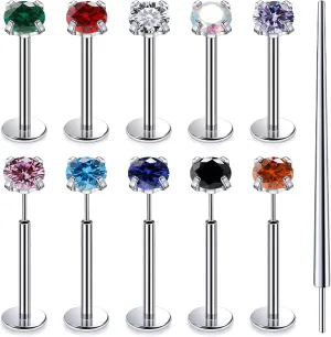 20G 18G 16G Titanium Threadless Flat Back Earrings Nose Ring Studs Tragus Labret Medusa Piercing Jewelry G23 Monroe Lip Ring Snake Bite Forward Helix Conch Cartilage Earrings Piercing Jewelry