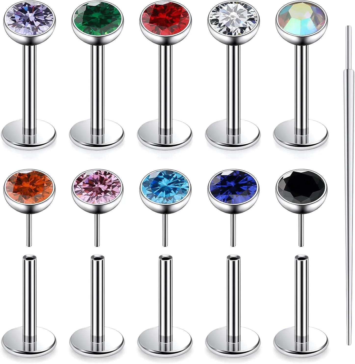 20G 18G 16G Titanium Threadless Flat Back Earrings Nose Ring Studs Tragus Labret Medusa Piercing Jewelry G23 Monroe Lip Ring Snake Bite Forward Helix Conch Cartilage Earrings Piercing Jewelry