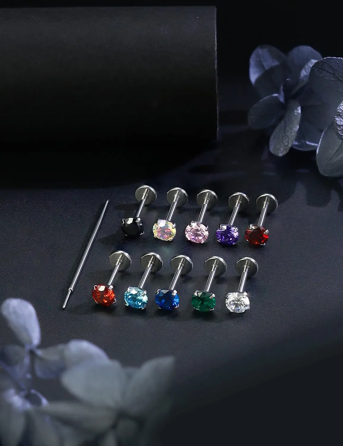 20G 18G 16G Titanium Threadless Flat Back Earrings Nose Ring Studs Tragus Labret Medusa Piercing Jewelry G23 Monroe Lip Ring Snake Bite Forward Helix Conch Cartilage Earrings Piercing Jewelry