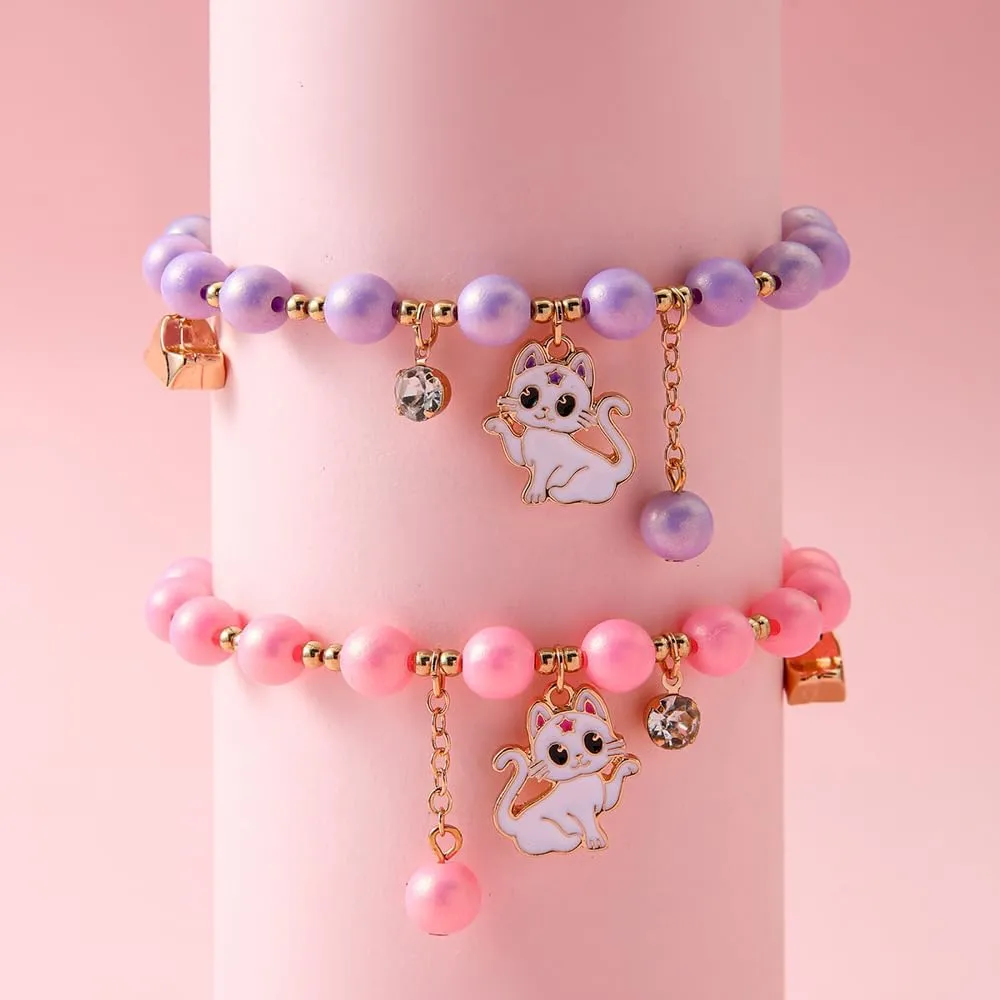2/3 Pcs Best Friends Couple Bracelets Love Heart Cute Cats Butterfly Cross Pendants Beads Stretch Bracelets for Women Mother Daughter Birthday Gift