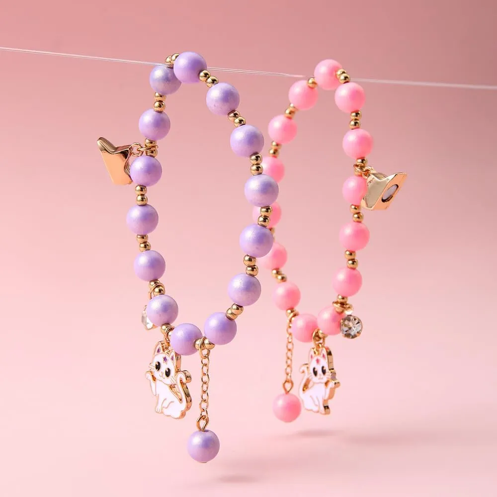 2/3 Pcs Best Friends Couple Bracelets Love Heart Cute Cats Butterfly Cross Pendants Beads Stretch Bracelets for Women Mother Daughter Birthday Gift