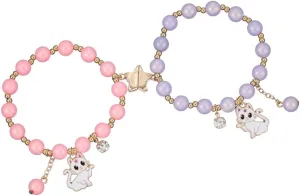 2/3 Pcs Best Friends Couple Bracelets Love Heart Cute Cats Butterfly Cross Pendants Beads Stretch Bracelets for Women Mother Daughter Birthday Gift