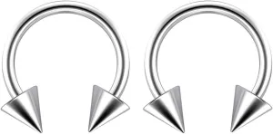 2pc Surgical Stainless Steel Horseshoe Hoop 4mm Spike Circular Barbells Earrings Cartilage Helix Septum Nose Lip Rings Spike (choose Color, Gauge, Diameter)