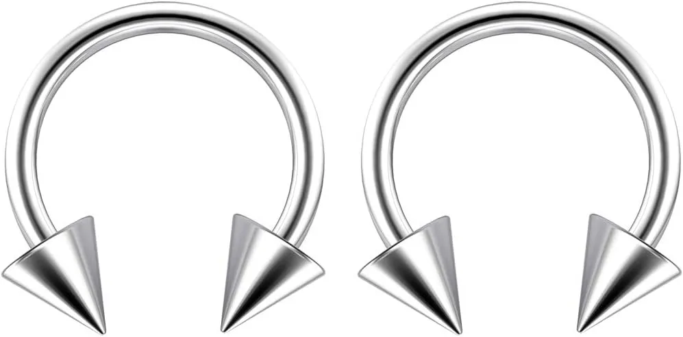 2pc Surgical Stainless Steel Horseshoe Hoop 4mm Spike Circular Barbells Earrings Cartilage Helix Septum Nose Lip Rings Spike (choose Color, Gauge, Diameter)