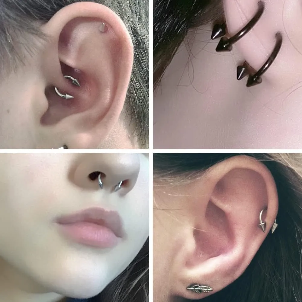 2pc Surgical Stainless Steel Horseshoe Hoop 4mm Spike Circular Barbells Earrings Cartilage Helix Septum Nose Lip Rings Spike (choose Color, Gauge, Diameter)