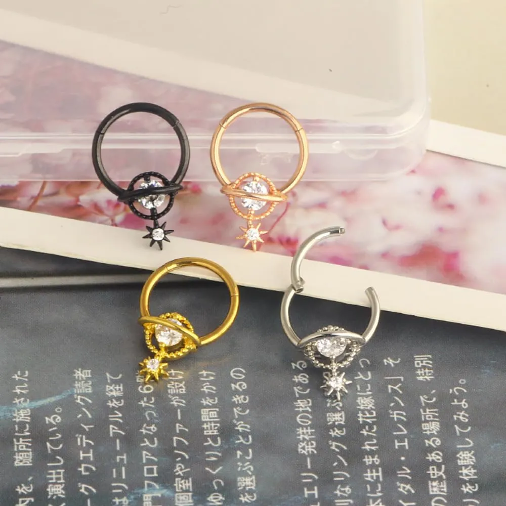 2Pcs 16G Planet Septum Rings Surgical Steel Septum Jewelry Helix Daith Earrings 10mm Hinged Segment Rings Nose Cartilage Piercing Jewelry for Women