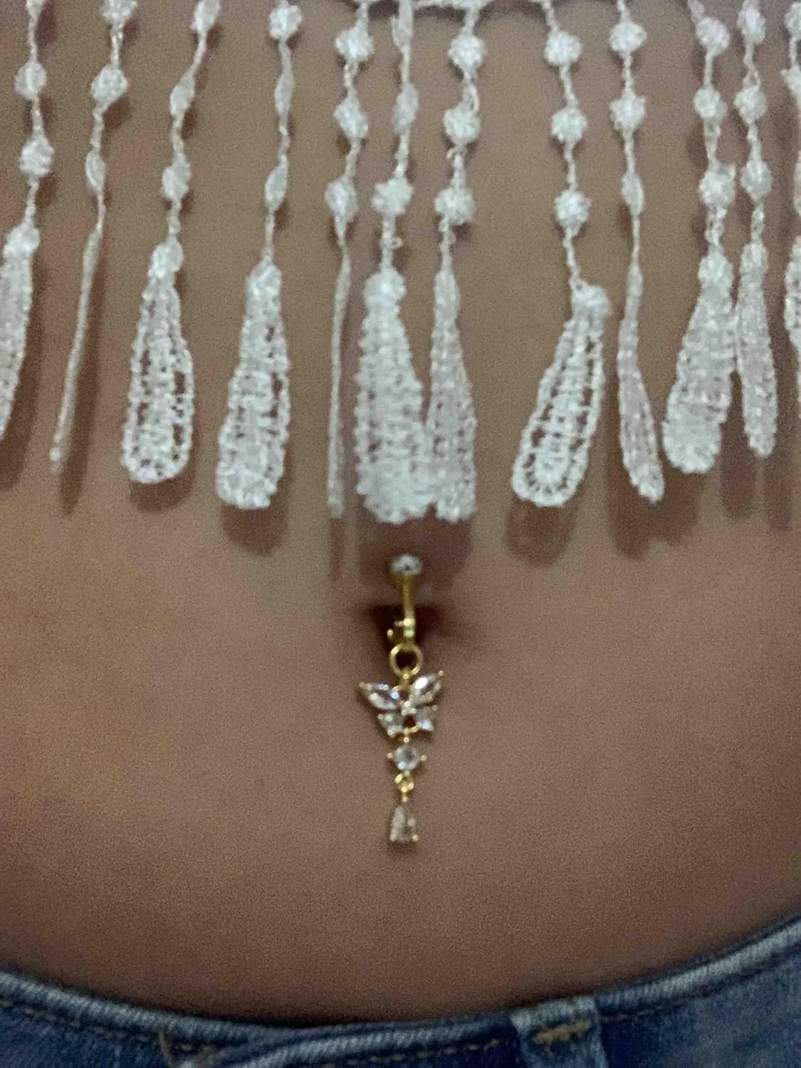 2PCS Belly Piercing Clip On Butterfly Heart Fake Belly Button Rings CZ Dangle