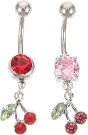 2Pcs Cherry Belly Button Rings Dangle Belly Piercing Jewelry Vibrant Fruit Design for Festivals Everyday Wear Comfortable Polished Navel Jewelry
