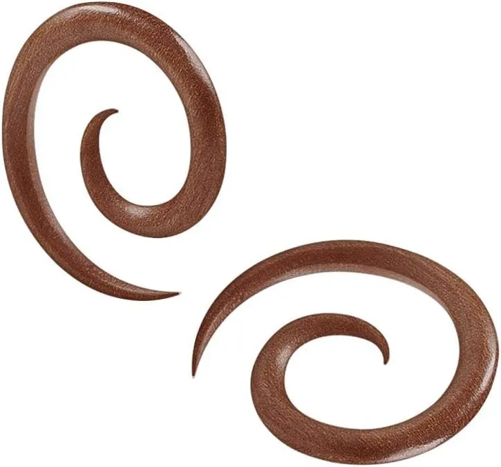 2PCS Flesh Sawo wood spiral coil taper Ear Taper Earring Piercing Stretching Gauge Piercing Jewellery Choose Sizes
