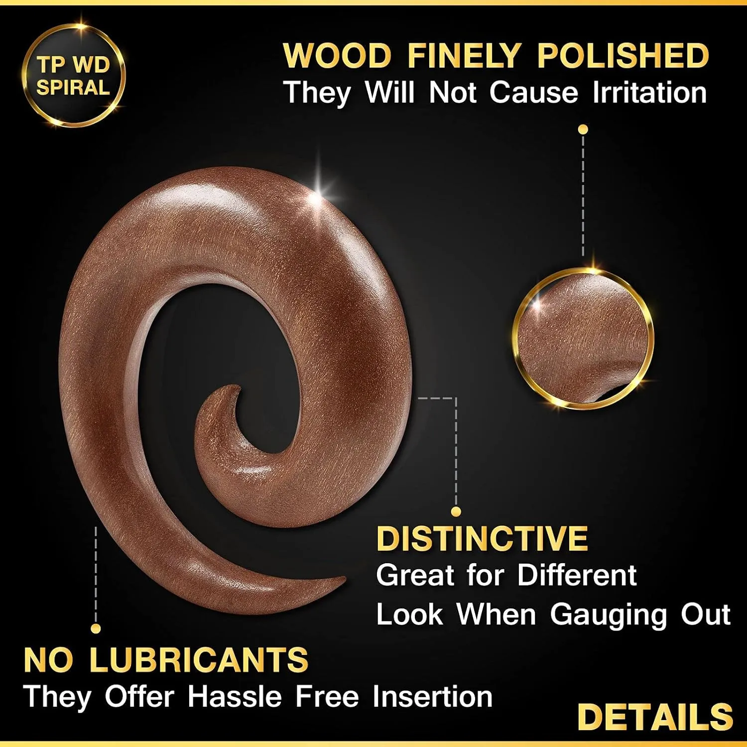 2PCS Flesh Sawo wood spiral coil taper Ear Taper Earring Piercing Stretching Gauge Piercing Jewellery Choose Sizes