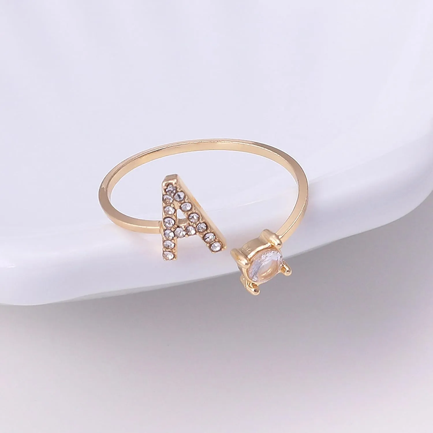 2PCS Initial Ring for Women Silver Gold Plated Rhinestone Letter Initial Rings Stackable Rings for Women Adjustable Crystal Alphabet Letter Rings Jewelry Gifts for Women Trendy Stocking Stuffers
