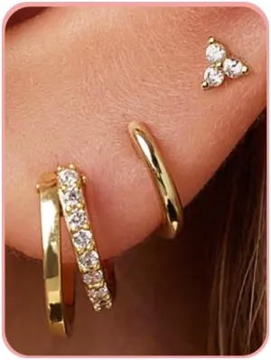 3 Pairs Gold Hoop Earrings for Women Trendy Dainty Gold Huggie Earrings 14k Gold Stud Earring Hypoallergenic Earrings Small Hoop Earrings for Gifts